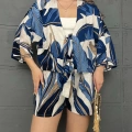Kilim Desen Şortlu Kimono Takım Beyaz