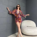 Kilim Desen Şortlu Kimono Takım Kırmızı