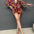 Kilim Desen Şortlu Kimono Takım Kırmızı