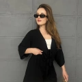 Kilim Desen Şortlu Kimono Takım Siyah