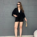 Kilim Desen Şortlu Kimono Takım Siyah