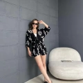 Kilim Desen Şortlu Kimono Takım Siyah krem