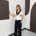 Kontrast Yaka Peplum Detaylı Bluz Beyaz