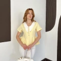 Kontrast Yaka Peplum Detaylı Bluz Sarı