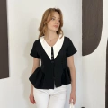 Kontrast Yaka Peplum Detaylı Bluz Siyah