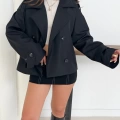 Kruvaze Yaka Cepli Bomber Ceket Siyah