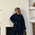 Kuşak Detaylı Denim Takım