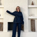 Kuşak Detaylı Denim Takım