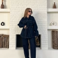 Kuşak Detaylı Denim Takım