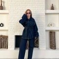 Kuşak Detaylı Denim Takım