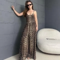 Leopar Desen Askılı Tulum