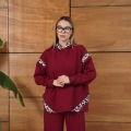 Leopar Desen Kapüşonlu Modal Takım Bordo