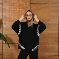Leopar Desen Kapüşonlu Modal Takım Siyah