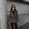 Leopar Desen Kemer Detaylı Ceket
