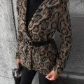 Leopar Desen Kemer Detaylı Ceket