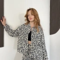 Leopar Desenli Denim Ceket-Pantolon Takım