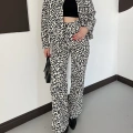 Leopar Desenli Denim Ceket-Pantolon Takım