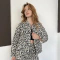 Leopar Desenli Denim Ceket-Pantolon Takım
