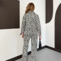 Leopar Desenli Denim Ceket-Pantolon Takım