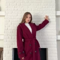 Midi Boy Kuşaklı Kaşe Kaban Bordo