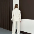 Modal Kumaş Şerit Detaylı Üçlü Set Takım Beyaz