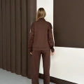 Modal Kumaş Şerit Detaylı Üçlü Set Takım Kahve
