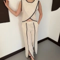 Natural Biyeli Keten Bluz Pantolon Takım Bej