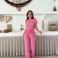 Omuz Detaylı Bürümcük Takım Pembe