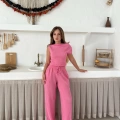 Omuz Detaylı Bürümcük Takım Pembe