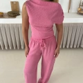 Omuz Detaylı Bürümcük Takım Pembe