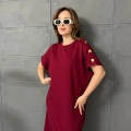 Omuz Düğme Detaylı Elbise Bordo