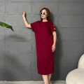 Omuz Düğme Detaylı Elbise Bordo