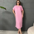 Omuz Düğme Detaylı Elbise Pembe