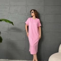 Omuz Düğme Detaylı Elbise Pembe