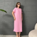 Omuz Düğme Detaylı Elbise Pembe