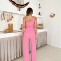 Omuz Toka Detaylı Asimetrik Takım Pembe