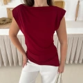 Omuz Vatkalı Asimetrik Bluz Bordo
