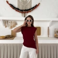Omuz Vatkalı Asimetrik Bluz Bordo