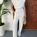 Omuz Vatkalı Bel Kuşaklı Premium Tulum Beyaz