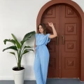 Omuz Vatkalı Bel Kuşaklı Premium Tulum Mavi