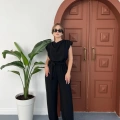 Omuz Vatkalı Bel Kuşaklı Premium Tulum Siyah