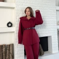 Omuz Vatkalı Kemerli İki Takım Bordo