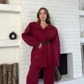 Omuz Vatkalı Kemerli İki Takım Bordo