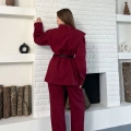 Omuz Vatkalı Kemerli İki Takım Bordo