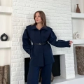 Omuz Vatkalı Kemerli İki Takım Lacivert