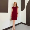 Omuz Vatkalı Sandy Basic Elbise Bordo
