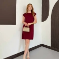 Omuz Vatkalı Sandy Basic Elbise Bordo