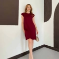 Omuz Vatkalı Sandy Basic Elbise Bordo
