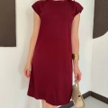 Omuz Vatkalı Sandy Basic Elbise Bordo