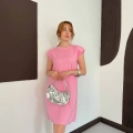 Omuz Vatkalı Sandy Basic Elbise Pembe